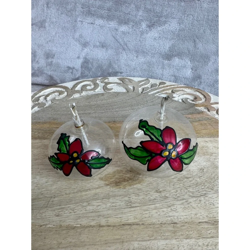 Vintage‎ 1992 New Creative Enterprises Poinsettia Glass Oil Lamps Set of 2